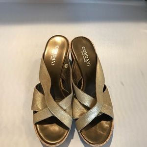 CORDANI, Gold Lame, w/Cork Wedge Sandals...Beauty!